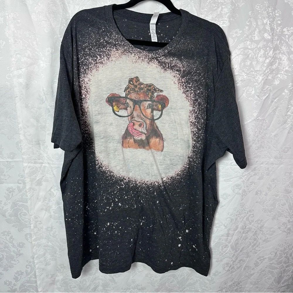 Graphic Black T-Shirt with Cow Design